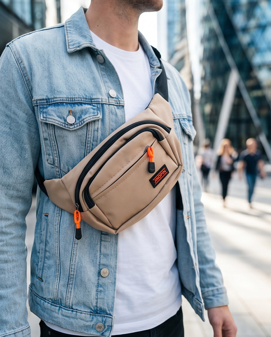Bauchtasche / Gürteltasche beige - aus Nylon