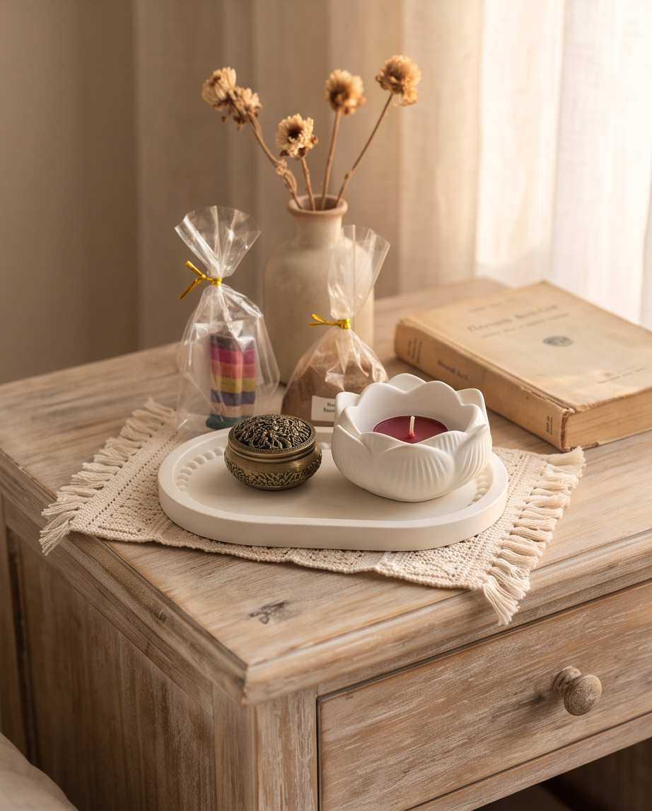 Handmade Geschenk-Set Dufterlebnis – Lotusblüte, Räucherwolken & Teelicht