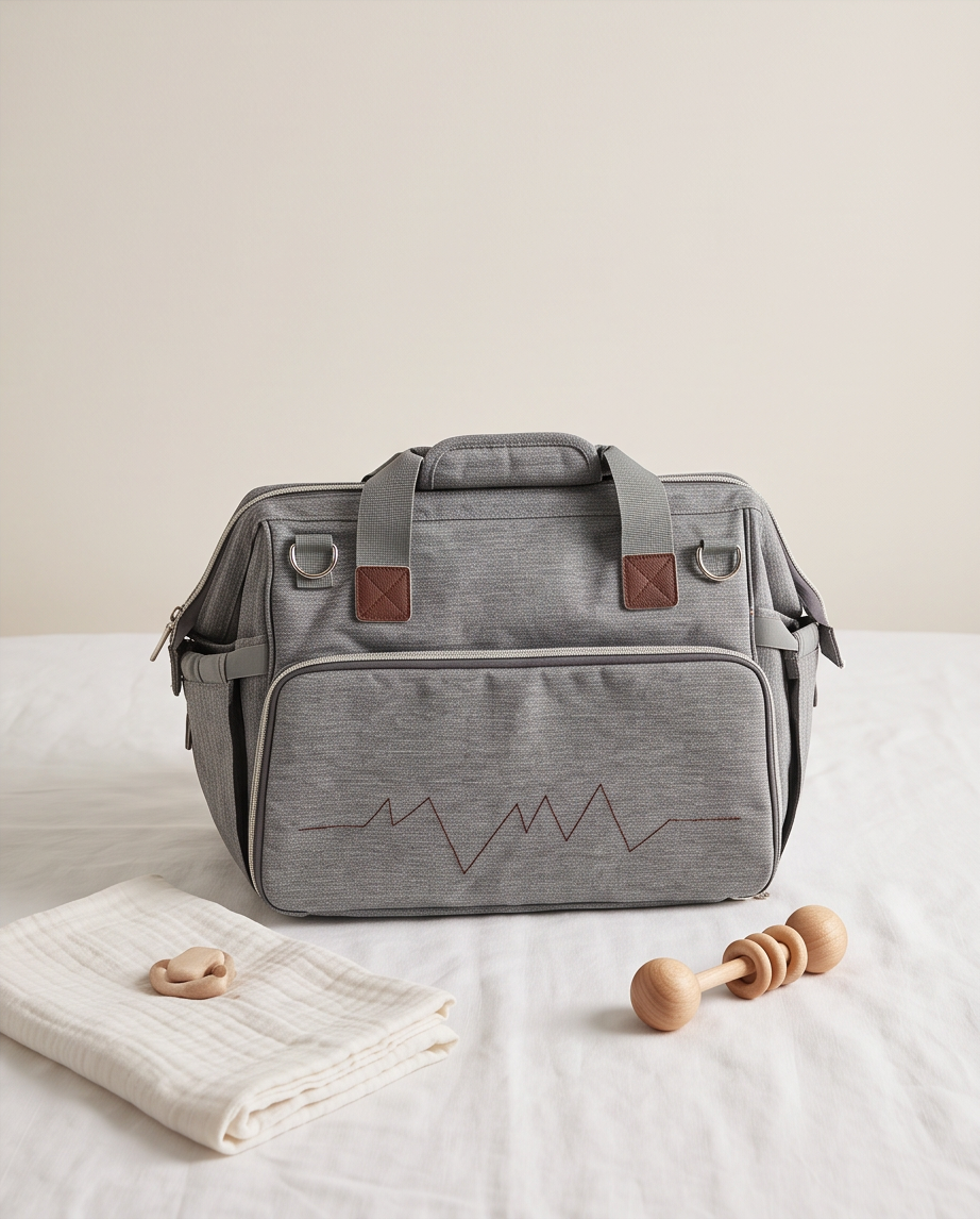 2nd Hand | fillikid Wickeltasche Grau Melange – Viel Stauraum – Moderner Herzschlag-Look Top