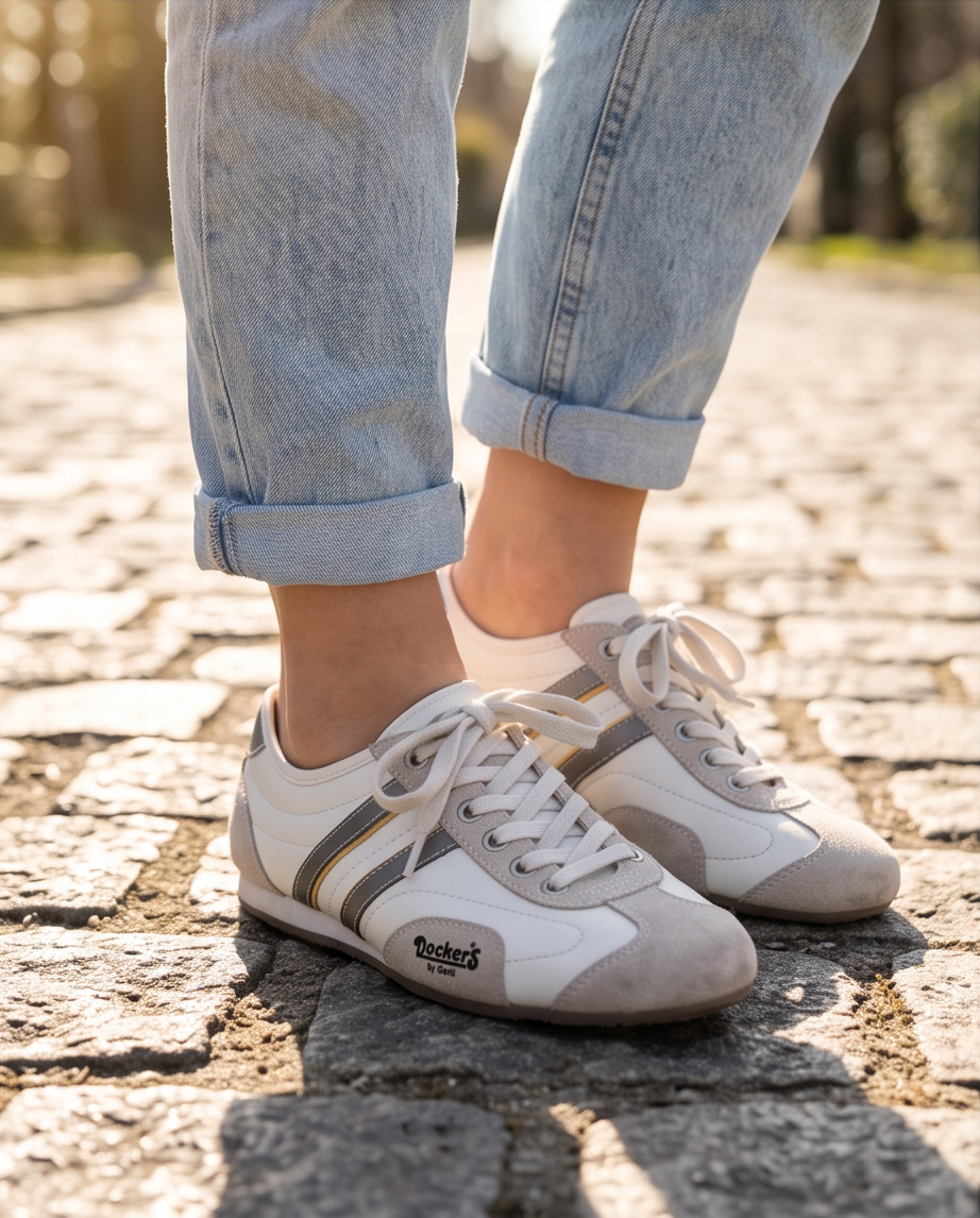 2nd Hand | Dockers by Gerli Sneaker-Pumps Weiß/Grau/Silber – Gr. 38 – Sportliche Ballerinas Top