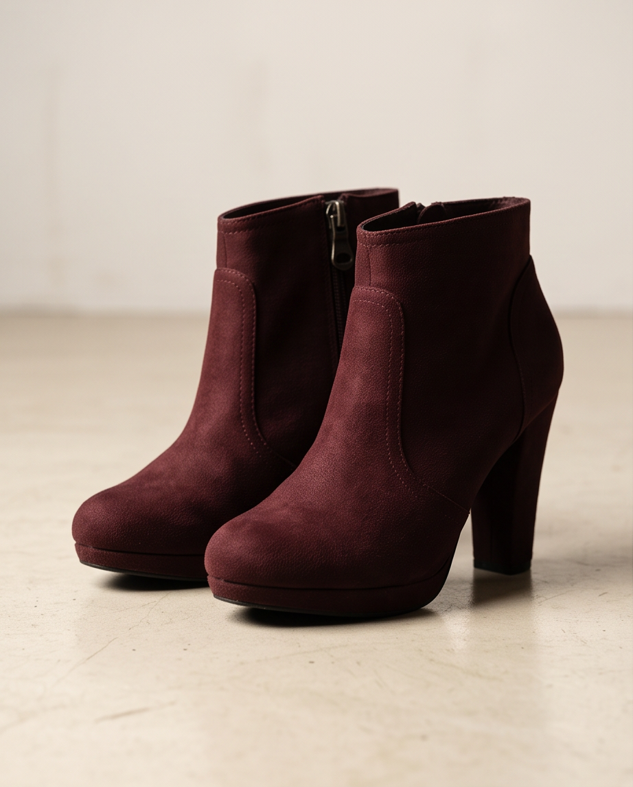 2nd Hand | s.Oliver Stiefeletten / Ankle Boots Bordeauxrot – Gr. 40 – Samtige Wildleder-Optik