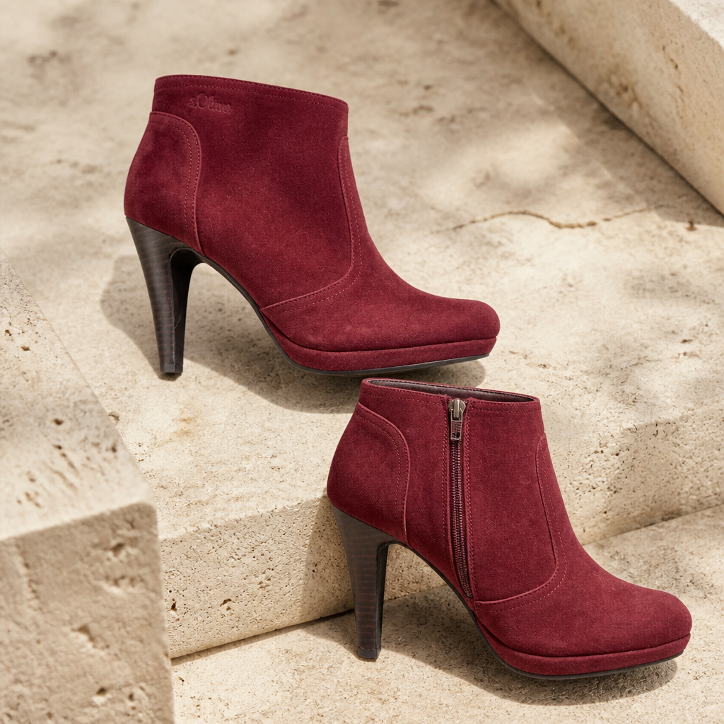 2nd Hand | s.Oliver Stiefeletten / Ankle Boots Bordeauxrot – Gr. 40 – Samtige Wildleder-Optik