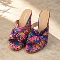 2nd Hand | Graceland Keilsandaletten / Wedges Gr. 40 – Buntes Pfauenfeder-Muster – Sommer-Look