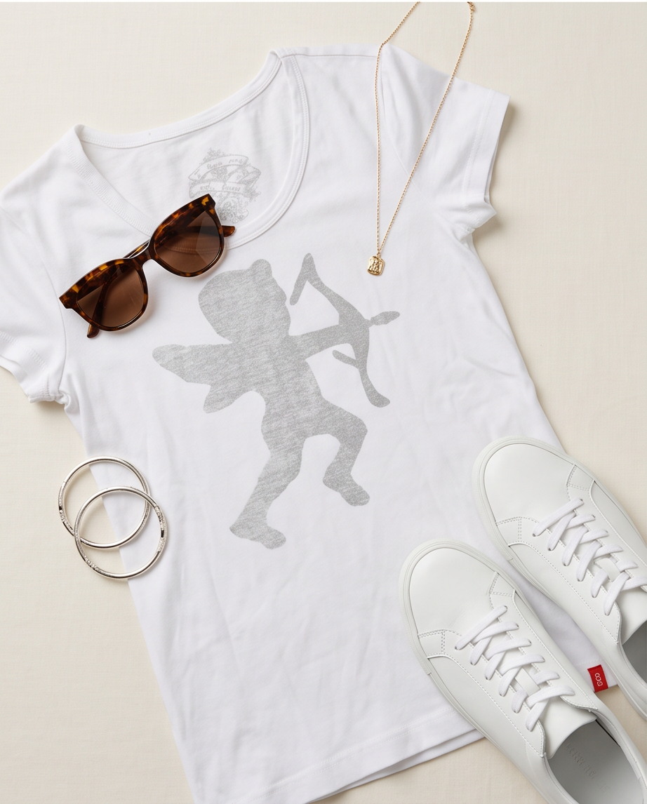 2nd Hand | edc by Esprit T-Shirt Weiß – Gr. XL – Silberner Amor/Cupido Print