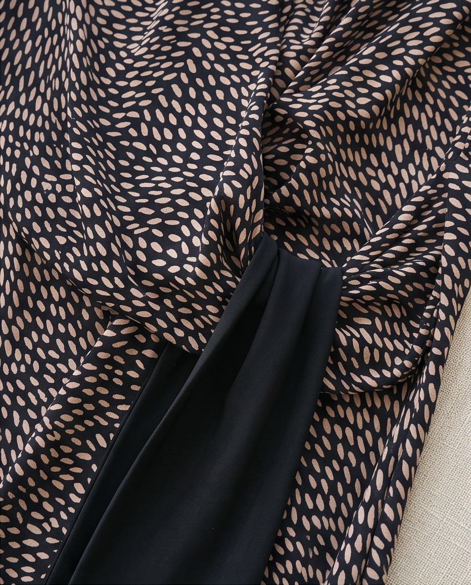 2nd Hand | Promod Kleid / Etuikleid Gr. 40 – Schwarz/Beige gemustert – Elegante Raffung