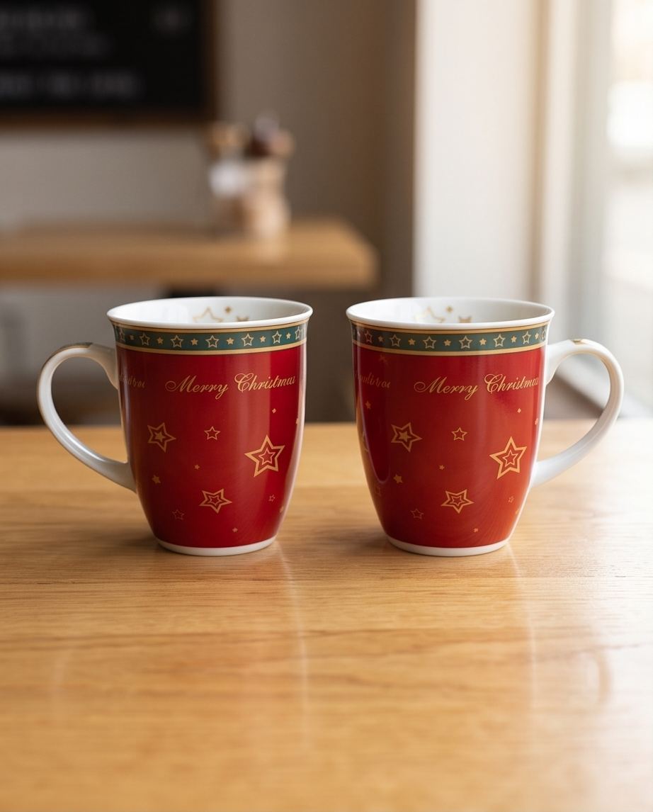 Ritzenhoff & Breker Weihnachtstassen 2er Set – Flirt „Merry Christmas“ Kaffeetassen Rot-Gold H 10,5cm