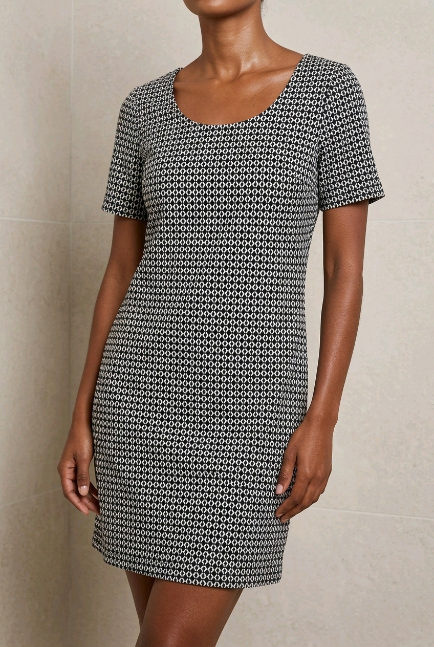 Esmara Damen Kleid Schwarz-Weiß Gr. 38 – Kurzarm Etuikleid / Sommerkleid mit Muster (Neu mit Etikett)