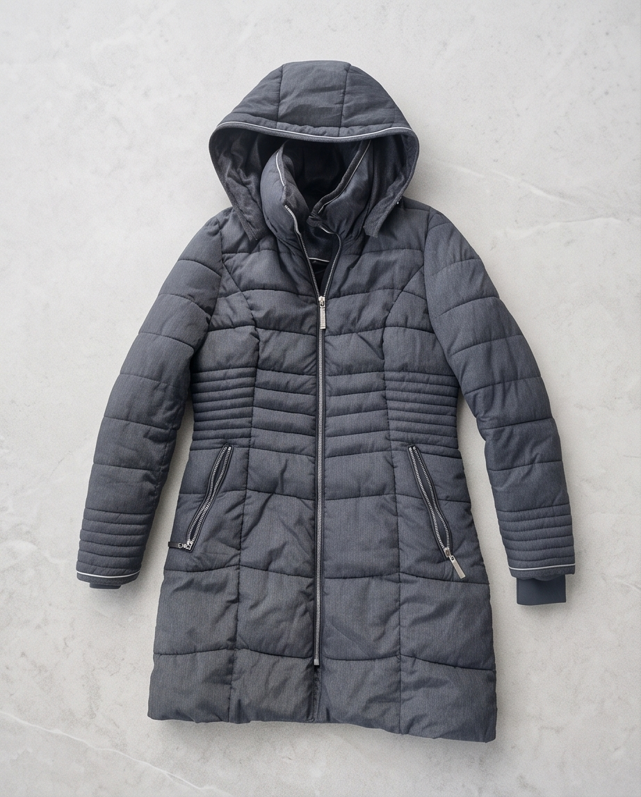 2nd Hand | SA.HARA Damen Steppmantel Grau Gr. 36 – Taillierter Wintermantel mit Kapuze