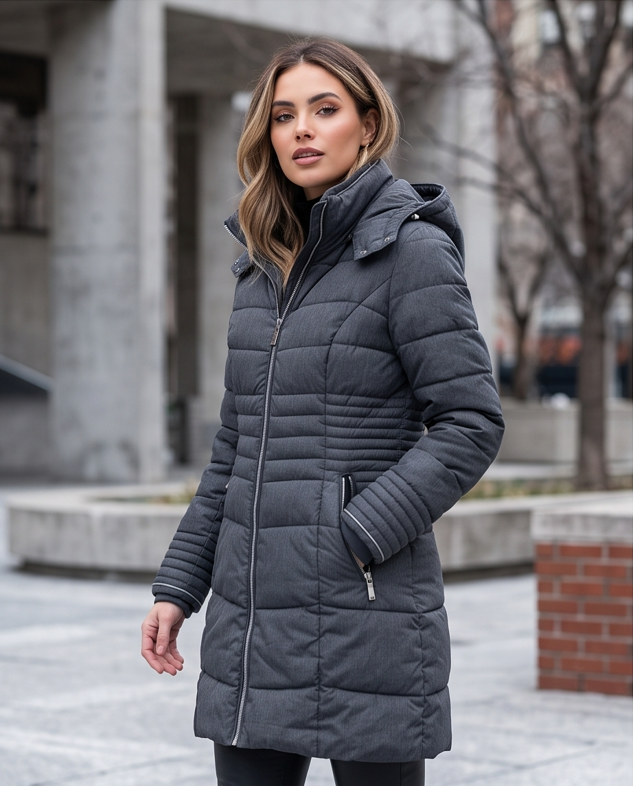 2nd Hand | SA.HARA Damen Steppmantel Grau Gr. 36 – Taillierter Wintermantel mit Kapuze