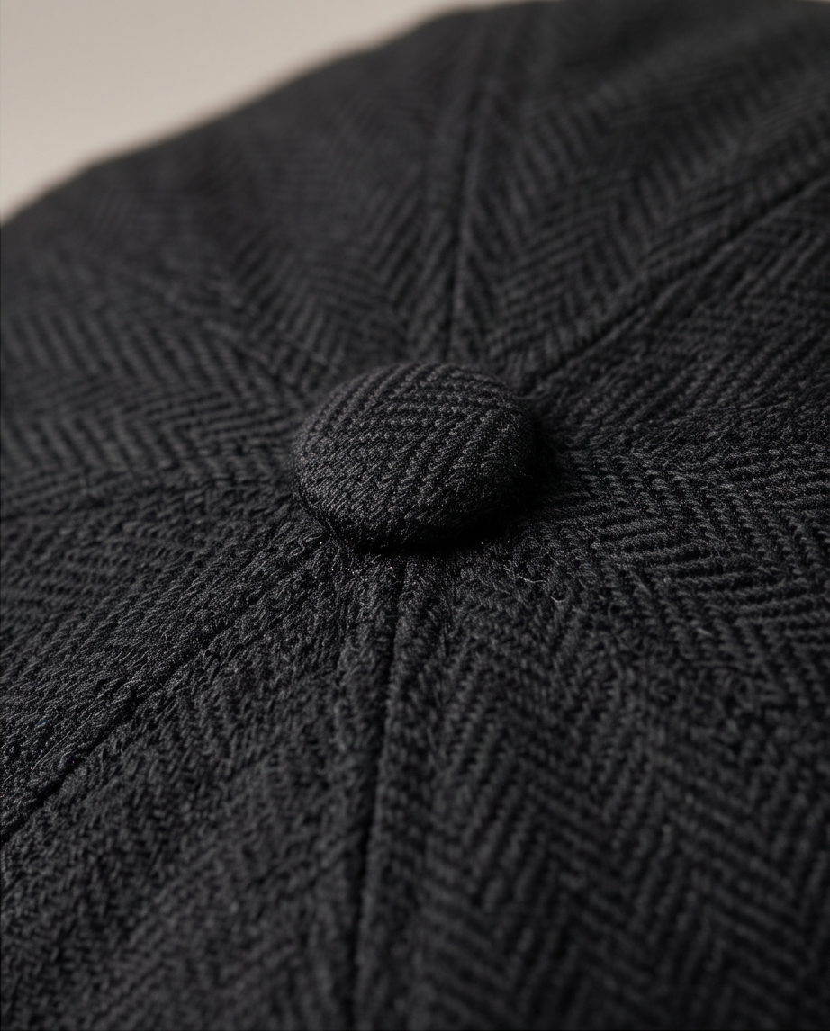 Beechfield Heritage Baker Boy Cap – Klassische Schiebermütze mit Fischgrätmuster (Schwarz) – Neu mit Etikett