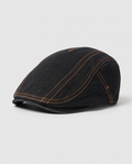 Denim Flatcap mit Kontrastnähten – Lässige Jeans Schiebermütze (Schwarz) – Unisex Einheitsgröße (Neu)
