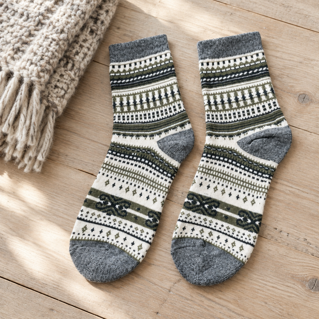 Kuschelige Damen Wintersocken im Ethno- & Vintage-Look – Warm & elastisch, Gr. 36-40