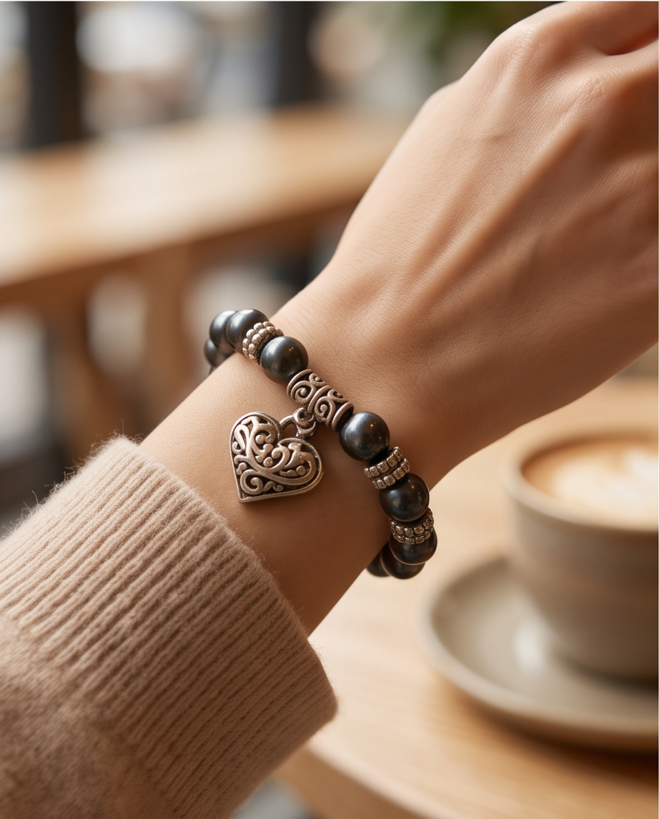 Handmade | Perlenarmband mit Herz-Anhänger - handgefertigt