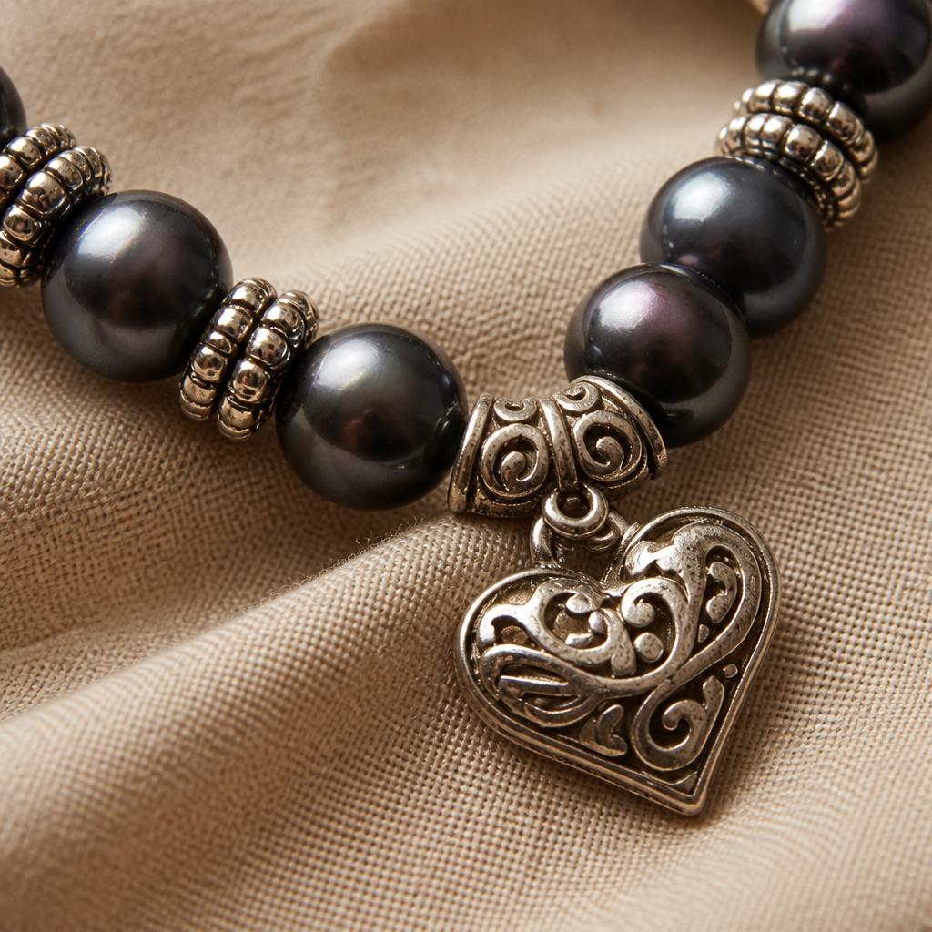 Handmade | Perlenarmband mit Herz-Anhänger - handgefertigt