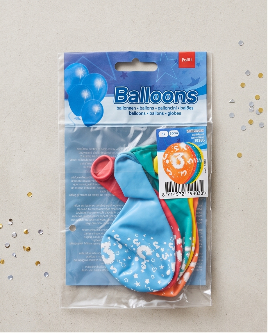 Folat Luftballons Zahl 3 bunt – 5 Stück (30 cm)