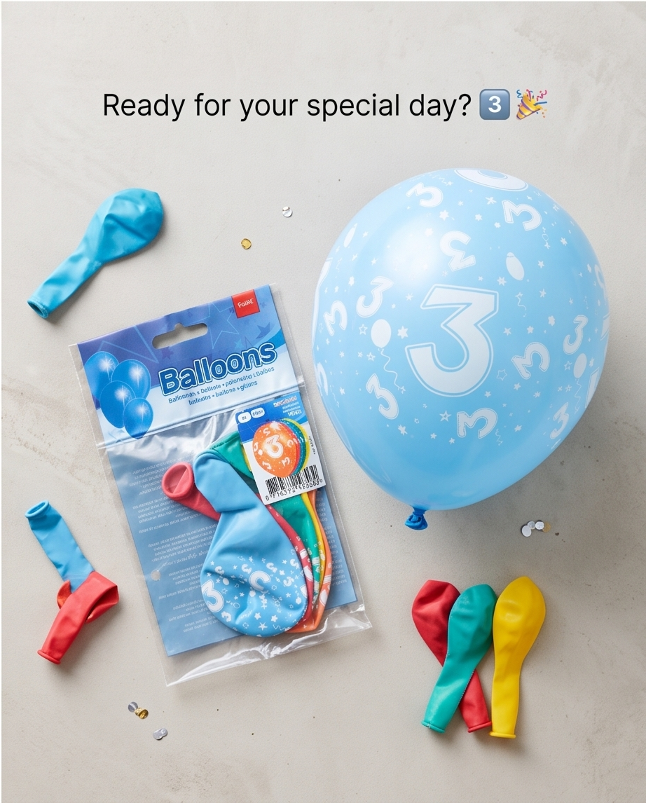 Folat Luftballons Zahl 3 bunt – 5 Stück (30 cm)