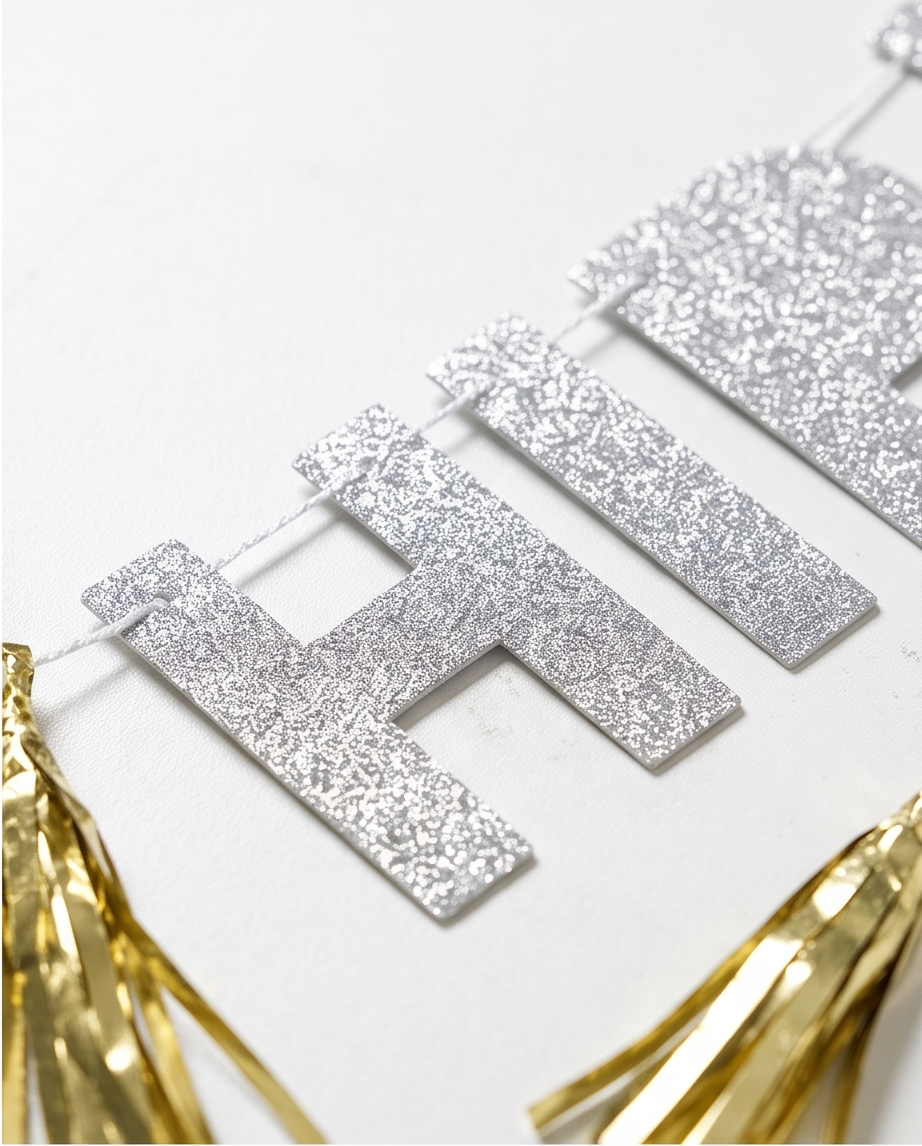 Folat Buchstaben-Banner „Hip Hip Hooray“ Silber Glitzer – Girlande 1,5m