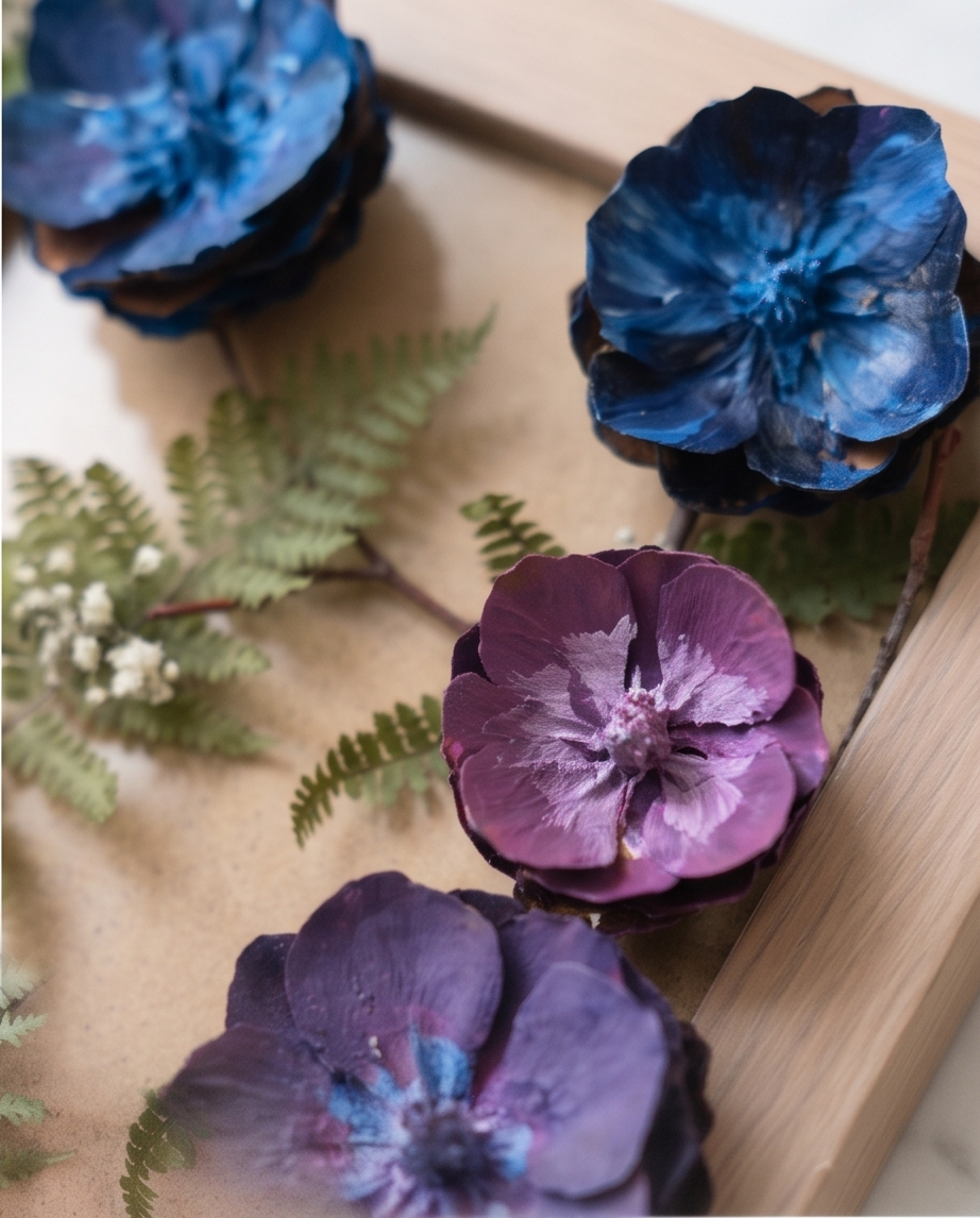 Handmade - Bild mit Blumen im Rahmen | Blumenbild | Tannenzapfen