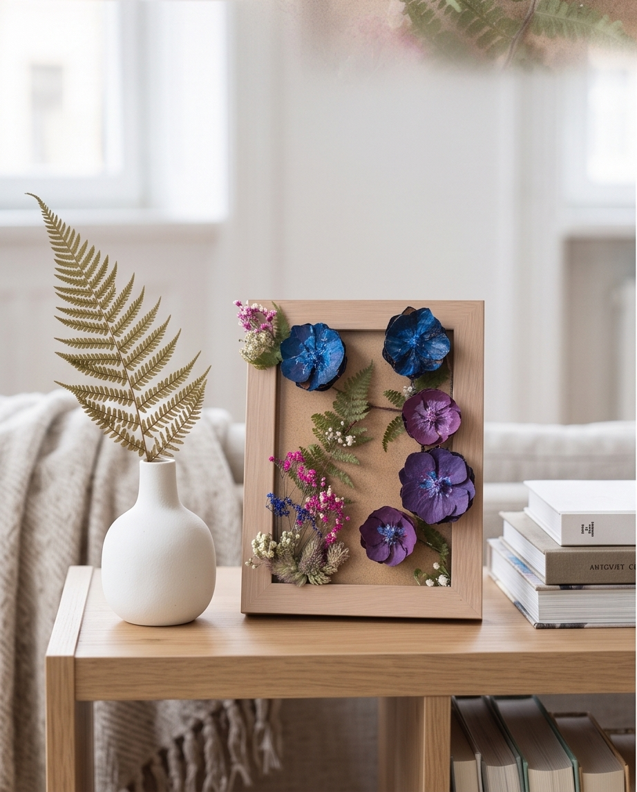 Handmade - Bild mit Blumen im Rahmen | Blumenbild | Tannenzapfen