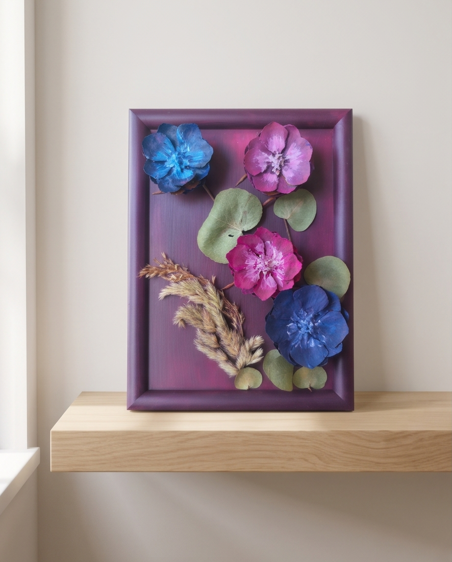 Handmade - Bild mit Blumen im Rahmen | Blumenbild | Tannenzapfen