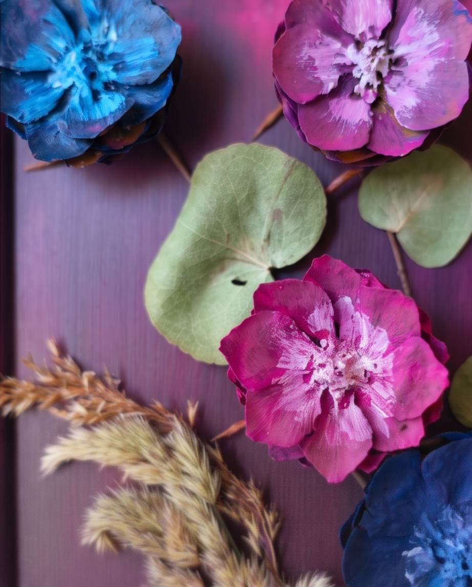 Handmade - Bild mit Blumen im Rahmen | Blumenbild | Tannenzapfen