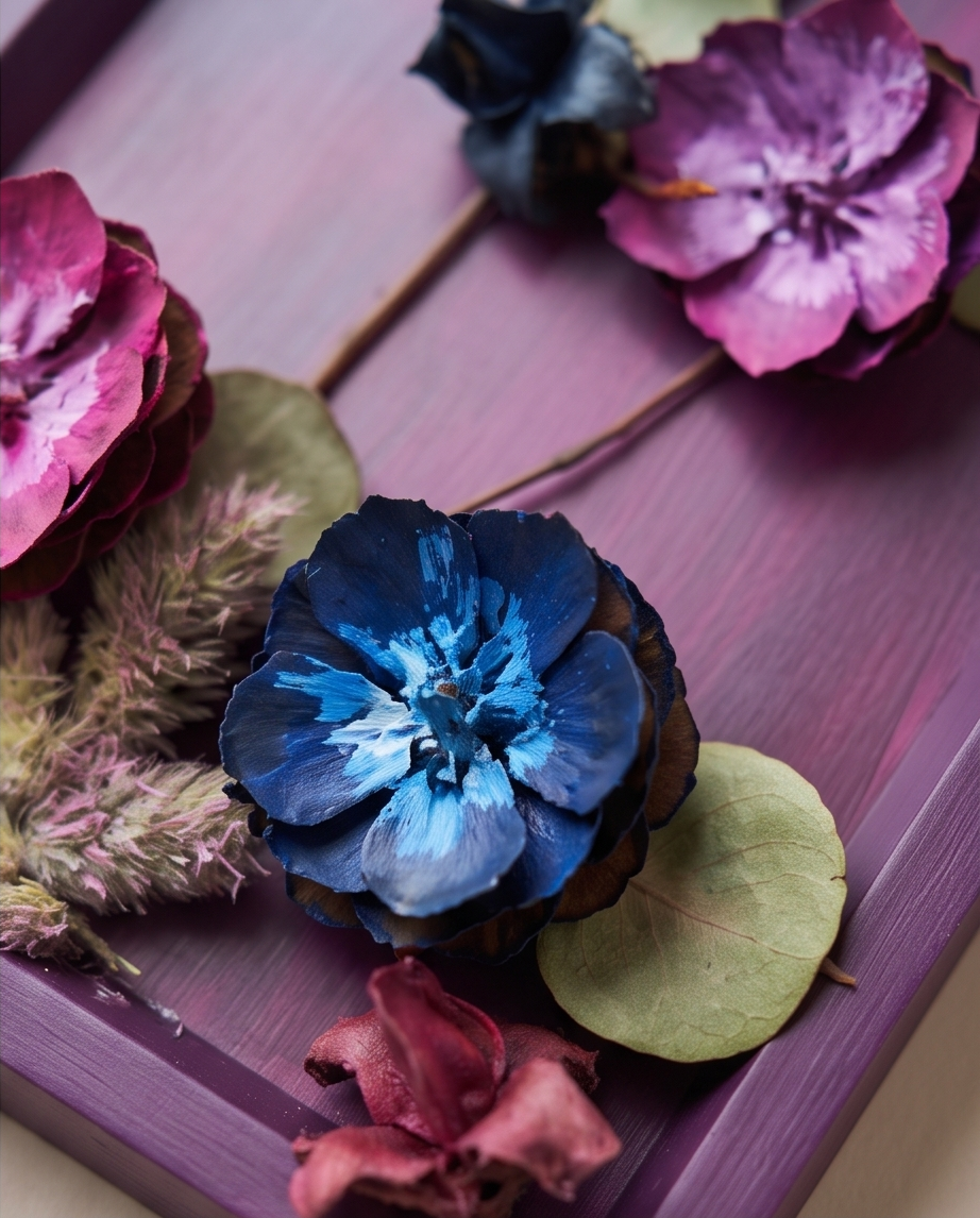 Handmade - Bild mit Blumen im Rahmen | Blumenbild | Tannenzapfen