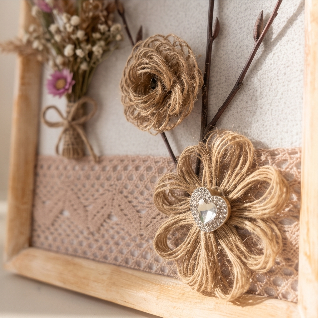 Handmade - Bild mit Trockenblumen im Rahmen | Blumenbild | Deko