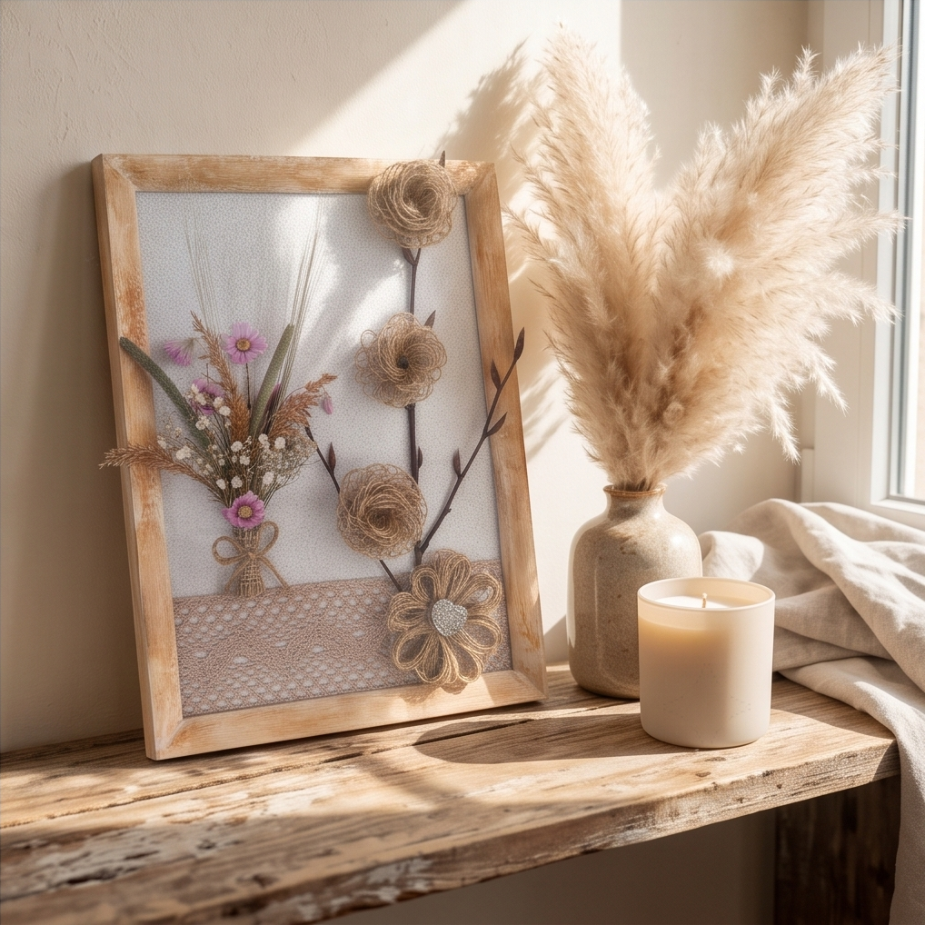 Handmade - Bild mit Trockenblumen im Rahmen | Blumenbild | Deko