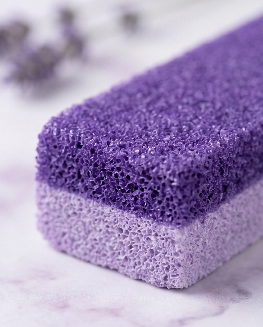 Fußpeeling Bimsstein lila – Hornhautentferner & Peeling für müde Füße (12x5 cm)