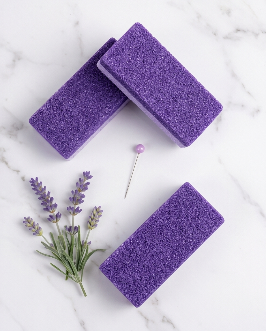 Fußpeeling Bimsstein lila – Hornhautentferner & Peeling für müde Füße (12x5 cm)