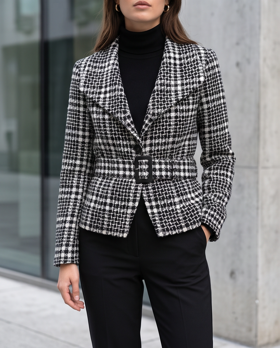 2nd Hand | Bouclé-Blazer schwarz-weiß Größe 38, un deux trois