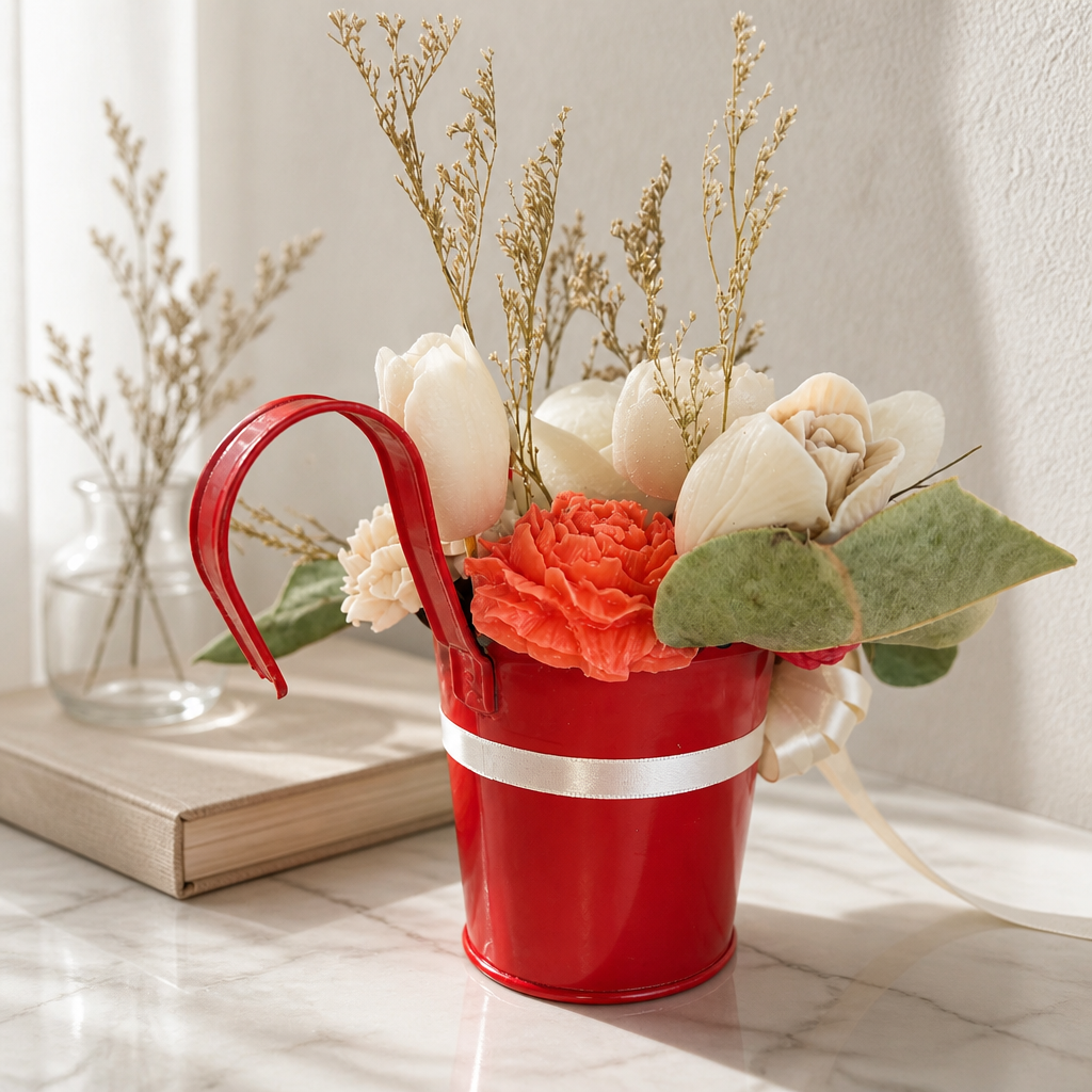 Handmade - Blumen-Bouquet aus Duftwachs – Weiß & Rot | Deko