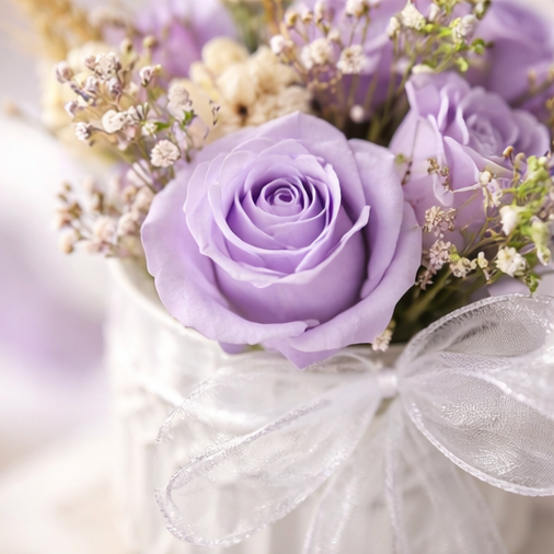 Handmade - Blumen-Bouquet aus Duftwachs – Lilatöne | Deko