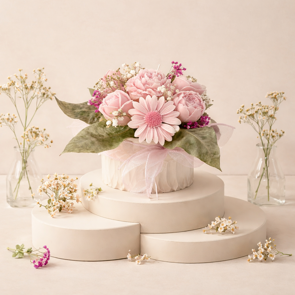 Handmade - Duftwachs-Blumen-Bouquet 'Rosa' – Blumen, die niemals welken | Deko