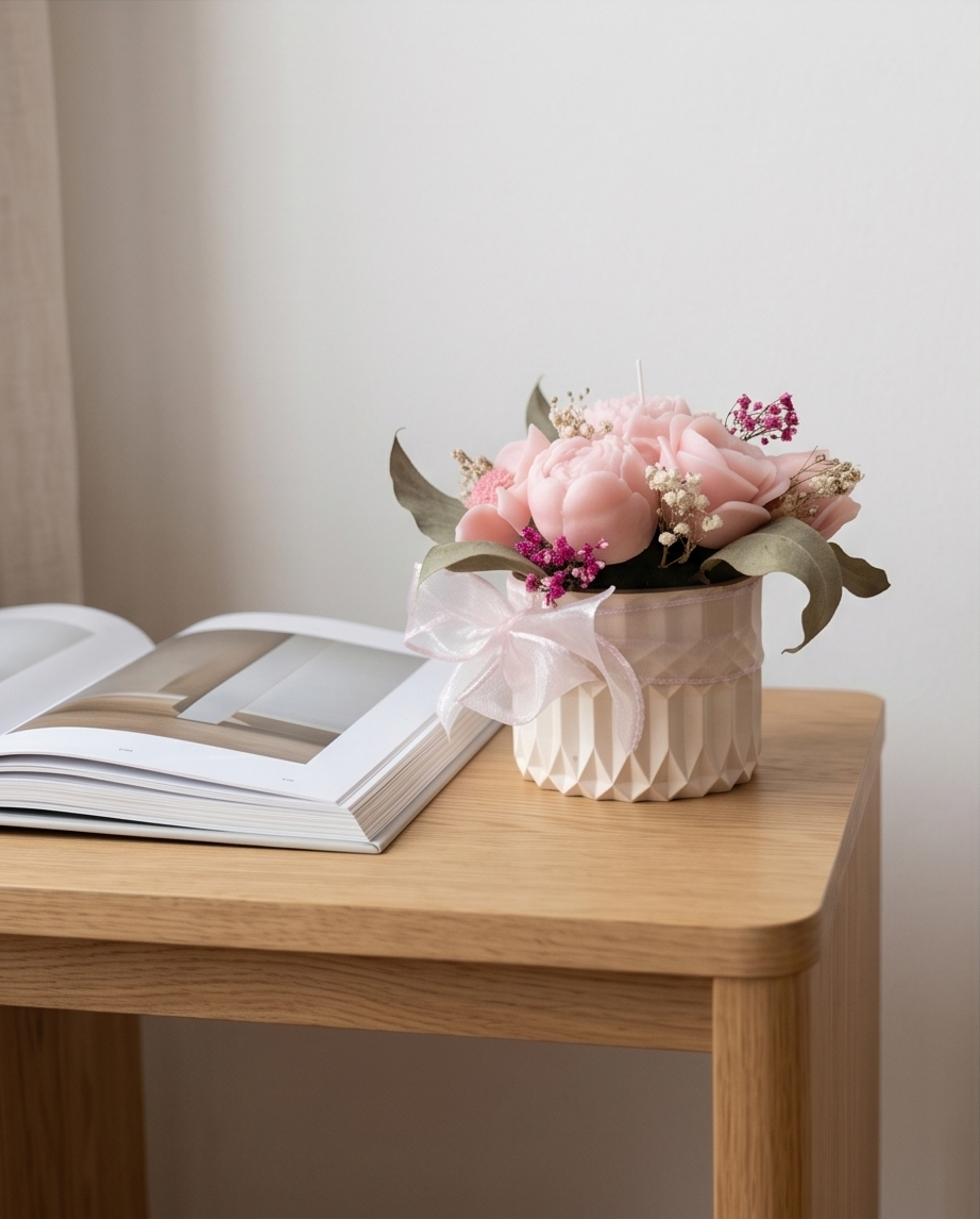 Handmade - Duftwachs-Blumen-Bouquet 'Rosa' – Blumen, die niemals welken | Deko