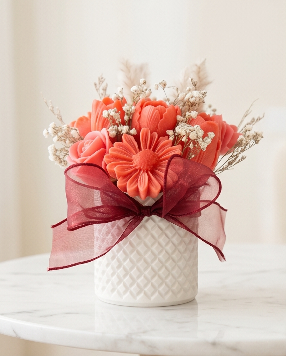 Handmade - Duftwachs-Blumen-Bouquet 'Rot' – Blumen, die niemals welken | Deko
