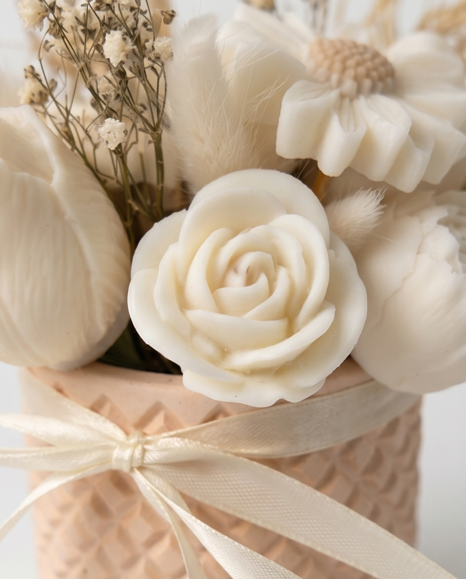 Handmade - Duftwachs-Blumen-Bouquet 'Weiß' – Blumen, die niemals welken | Deko