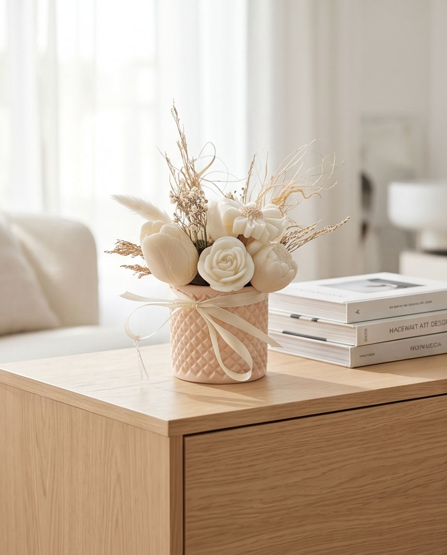 Handmade - Duftwachs-Blumen-Bouquet 'Weiß' – Blumen, die niemals welken | Deko
