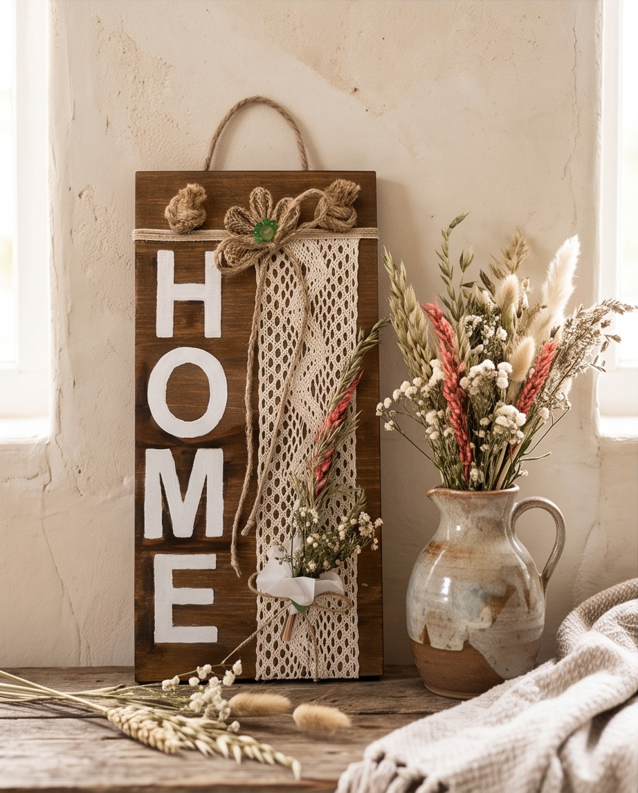 Handmade - Bild 'HOME' | Wand-Deko | Tür-Deko aus Holz