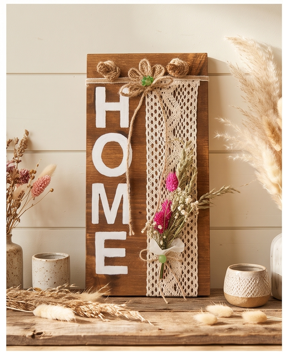 Handmade - Bild 'HOME' | Wand-Deko | Tür-Deko aus Holz