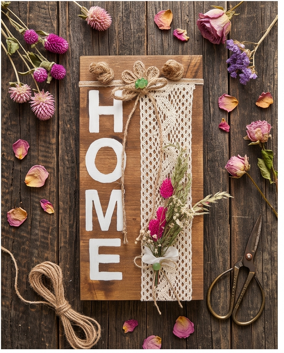 Handmade - Bild 'HOME' | Wand-Deko | Tür-Deko aus Holz