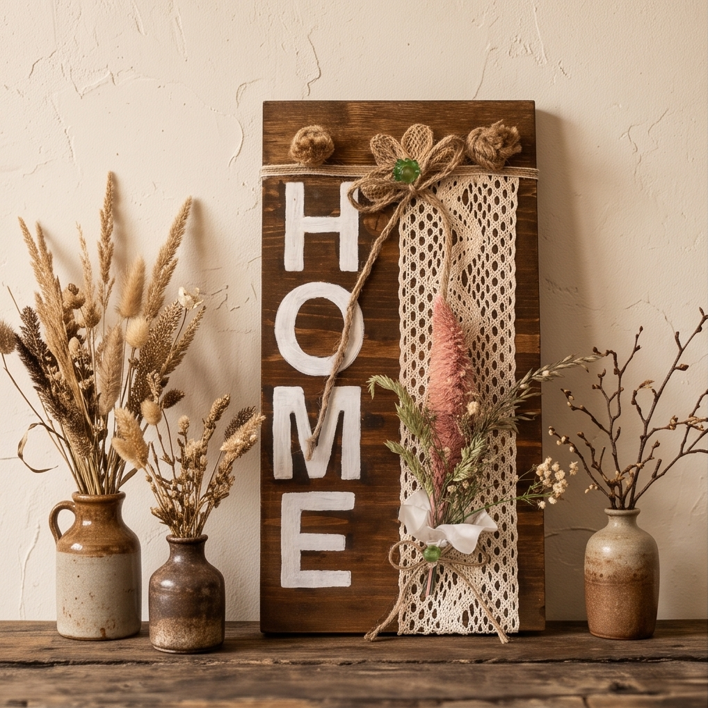 Handmade - Bild 'HOME' | Wand-Deko | Tür-Deko aus Holz
