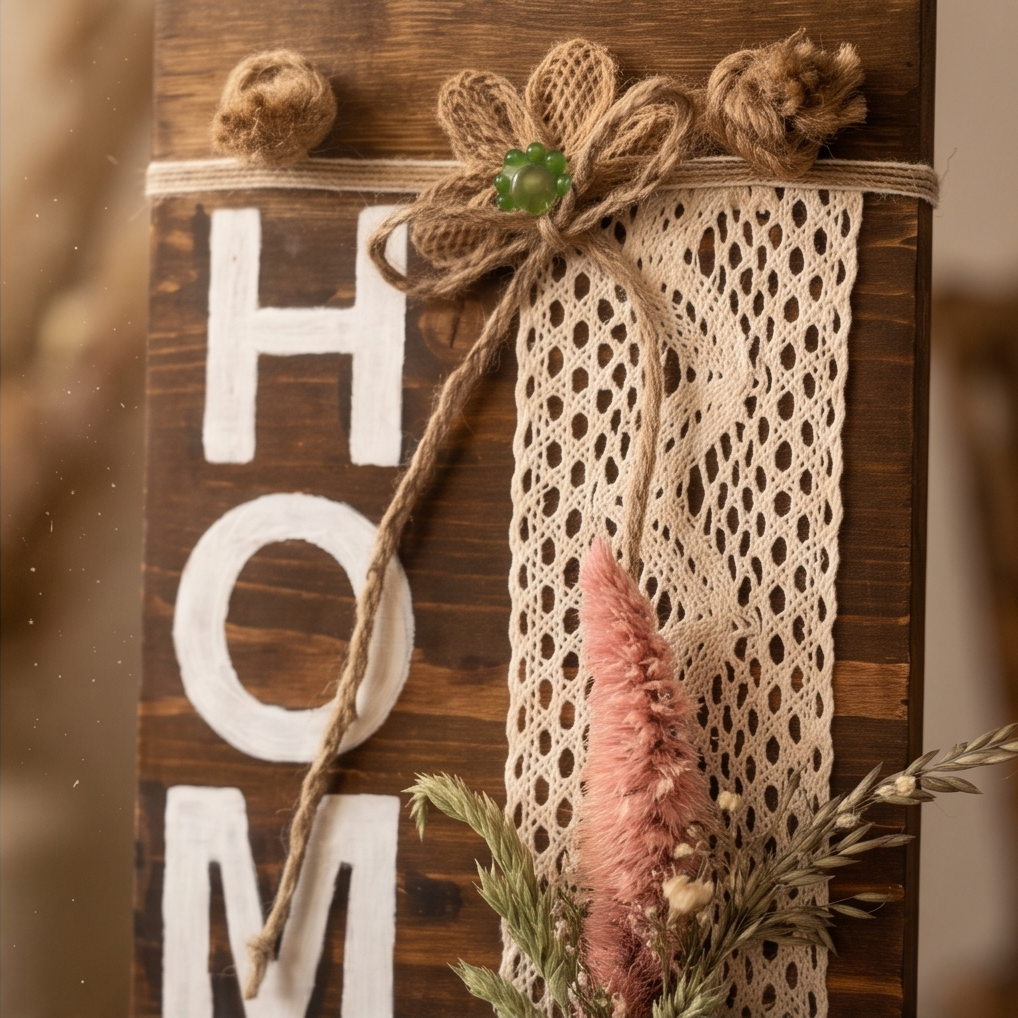 Handmade - Bild 'HOME' | Wand-Deko | Tür-Deko aus Holz