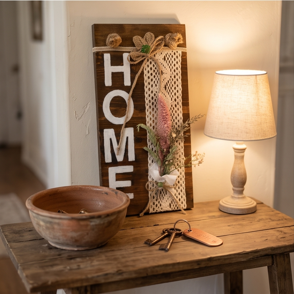 Handmade - Bild 'HOME' | Wand-Deko | Tür-Deko aus Holz
