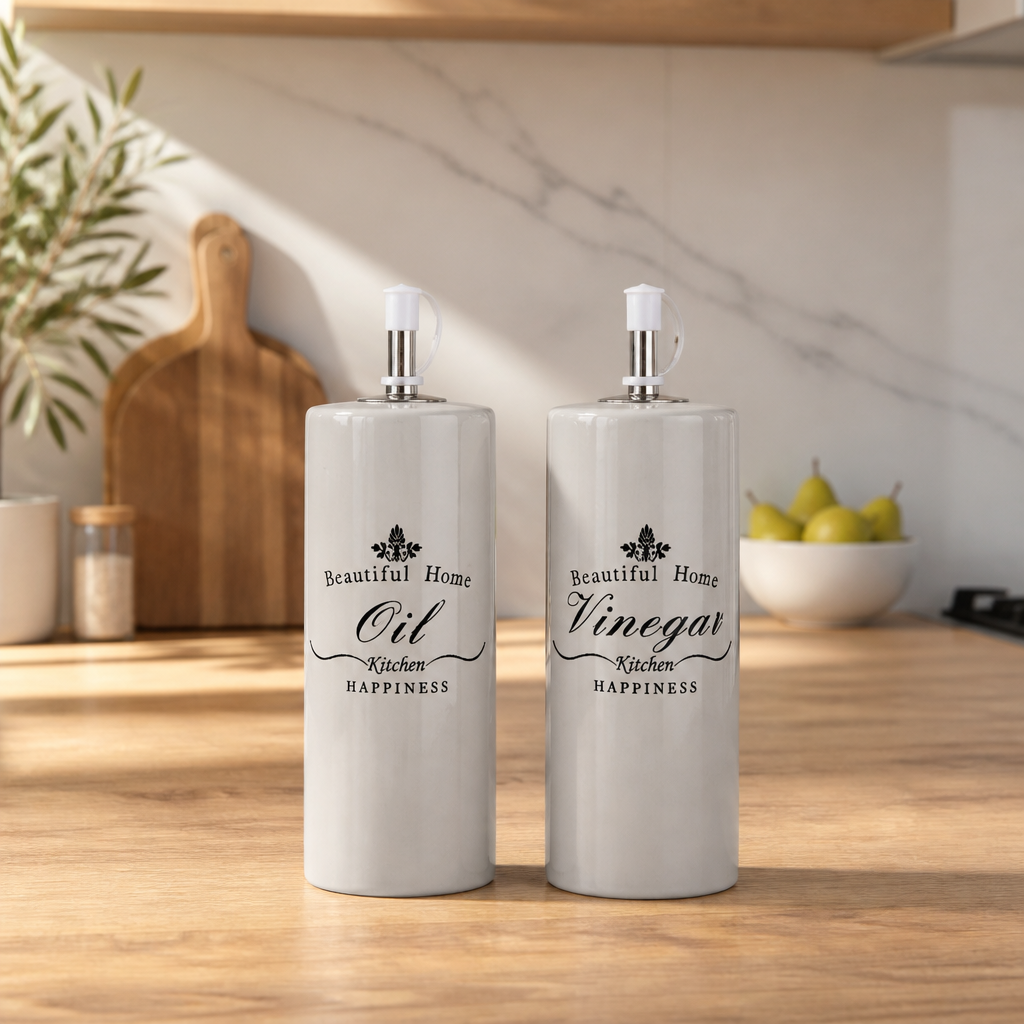 4-teiliges Keramik Vorratsdosen & Spender-Set „Beautiful Home“ – Vintage Landhaus-Stil mit Holzdeckel