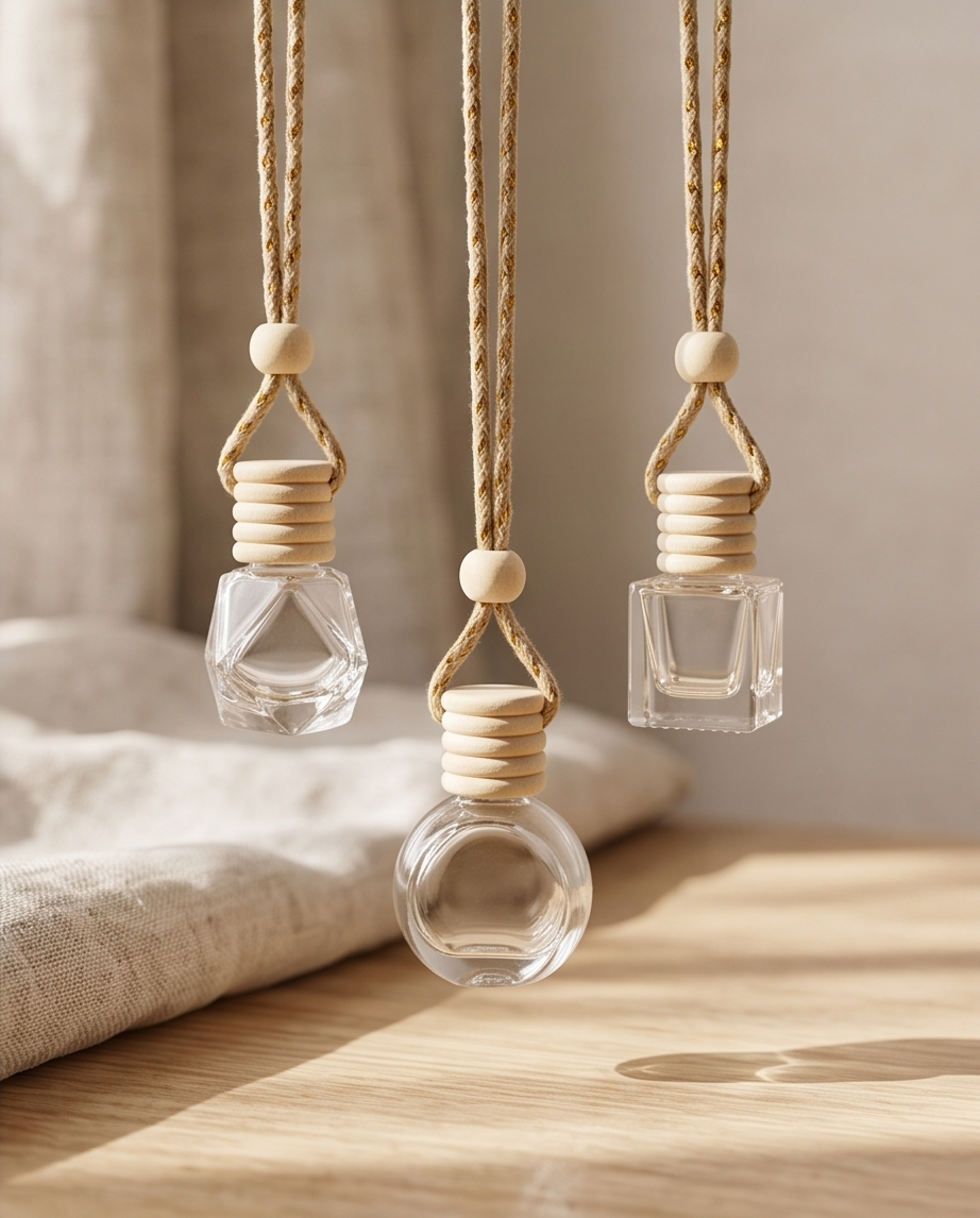 Hängender Auto- & Raum-Diffuser – Stilvoller Duftbegleiter aus Glas und Holz