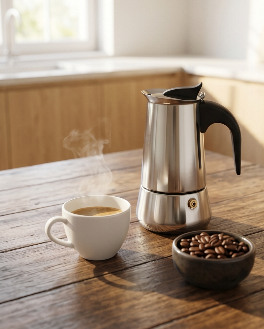 Espressokocher aus Edelstahl – Herdkocher für 4 Tassen Espresso (200 ml)