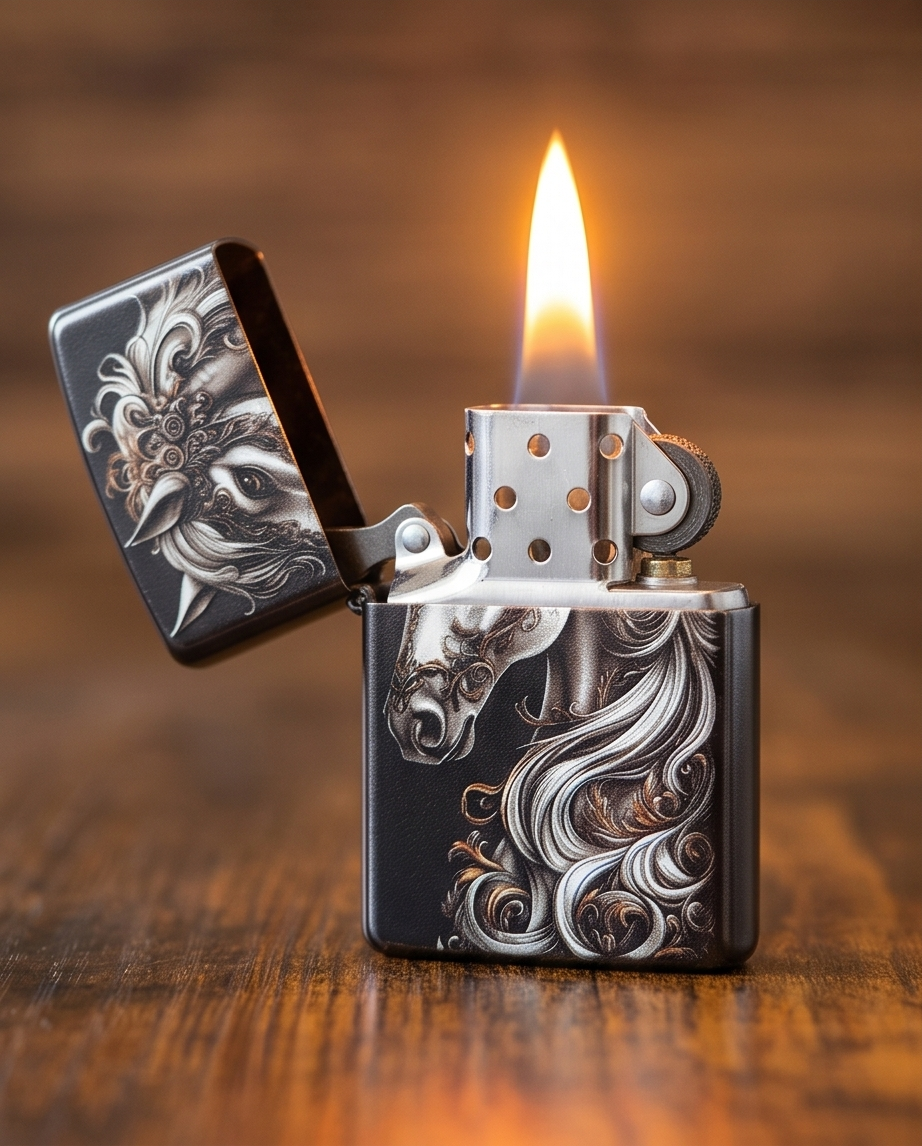 Benzin-Feuerzeug mit Pferde-Motiv | 2D-Print-Hülle | nachfüllbar