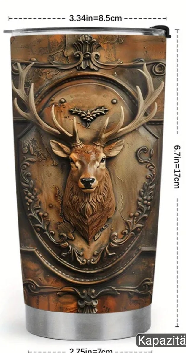 Thermobecher Edelstahl ‘Hirsch’ – 590 ml mit 2D-Hirsch-Motiv