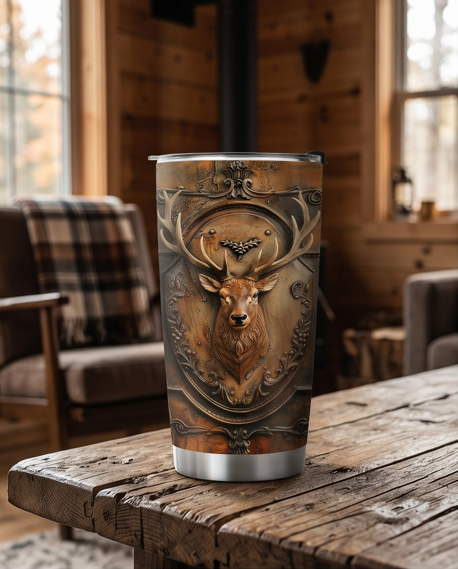 Thermobecher Edelstahl ‘Hirsch’ – 590 ml mit 2D-Hirsch-Motiv